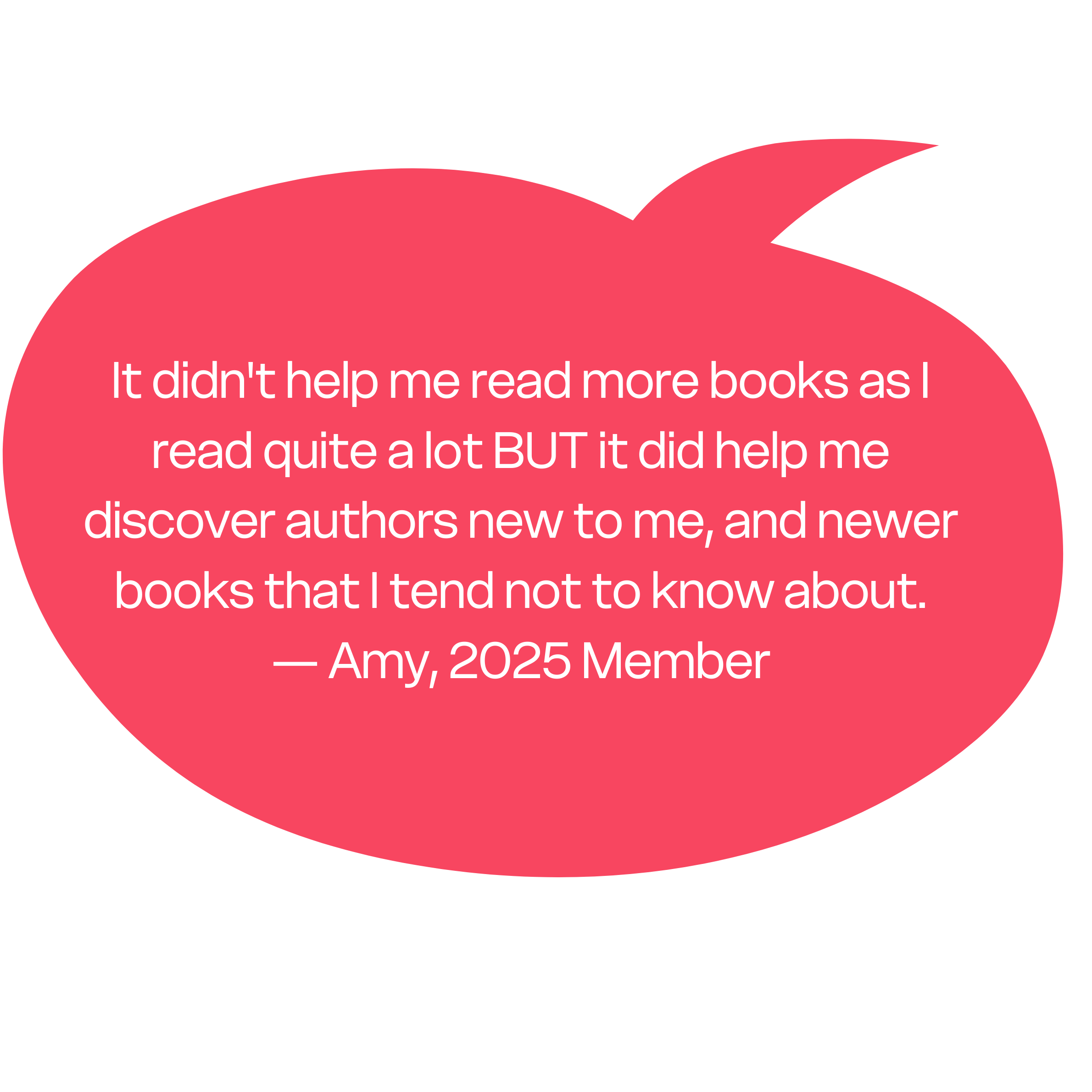 "It didn't help me read more books as I read quite a lot BUT it did help me discover authors new to me, and newer books that I tend not to know about" - Amy